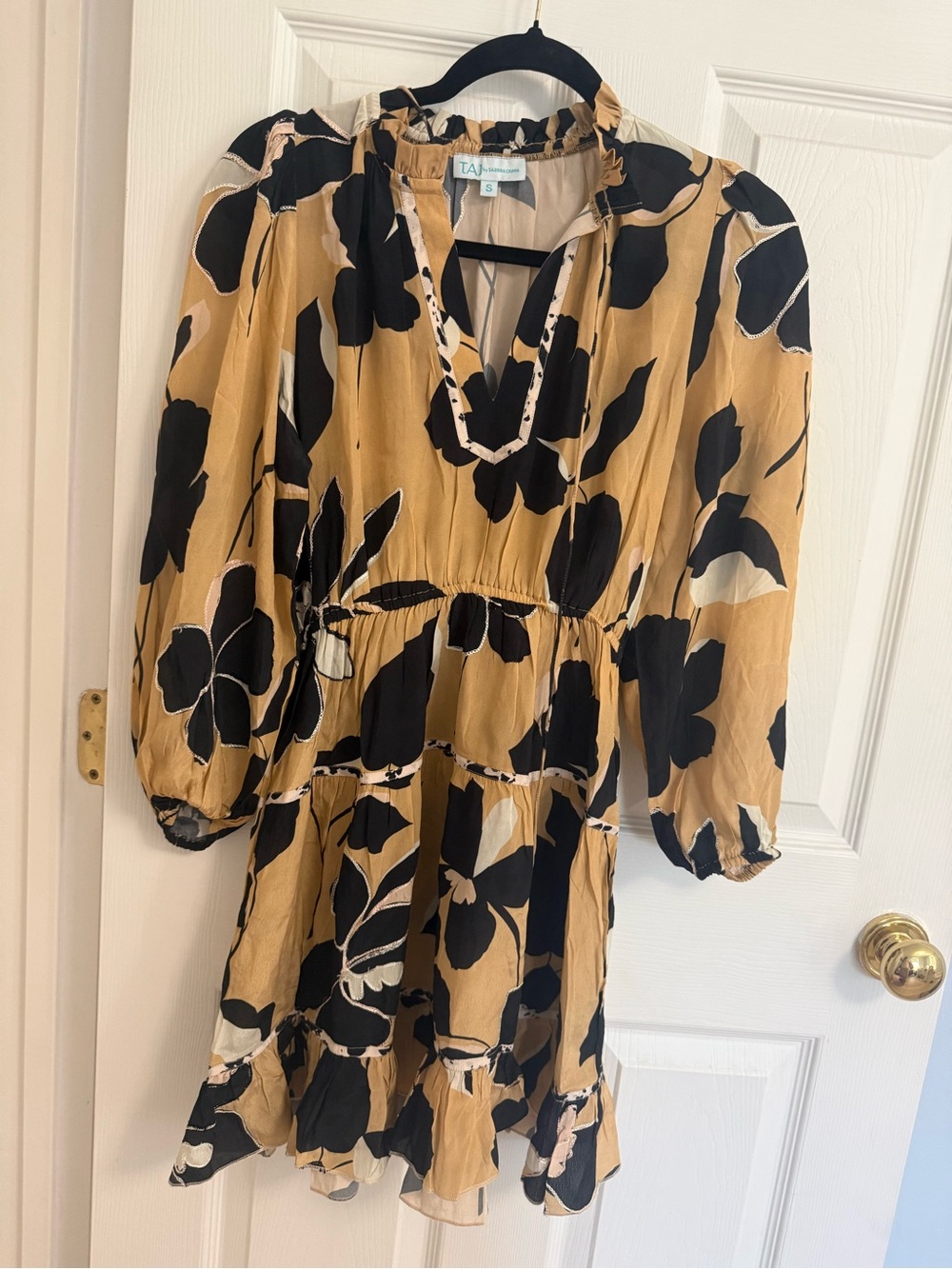 TAJ by Sabrina Crippa Mustard Floral Tiered Long-Sleeve Dress